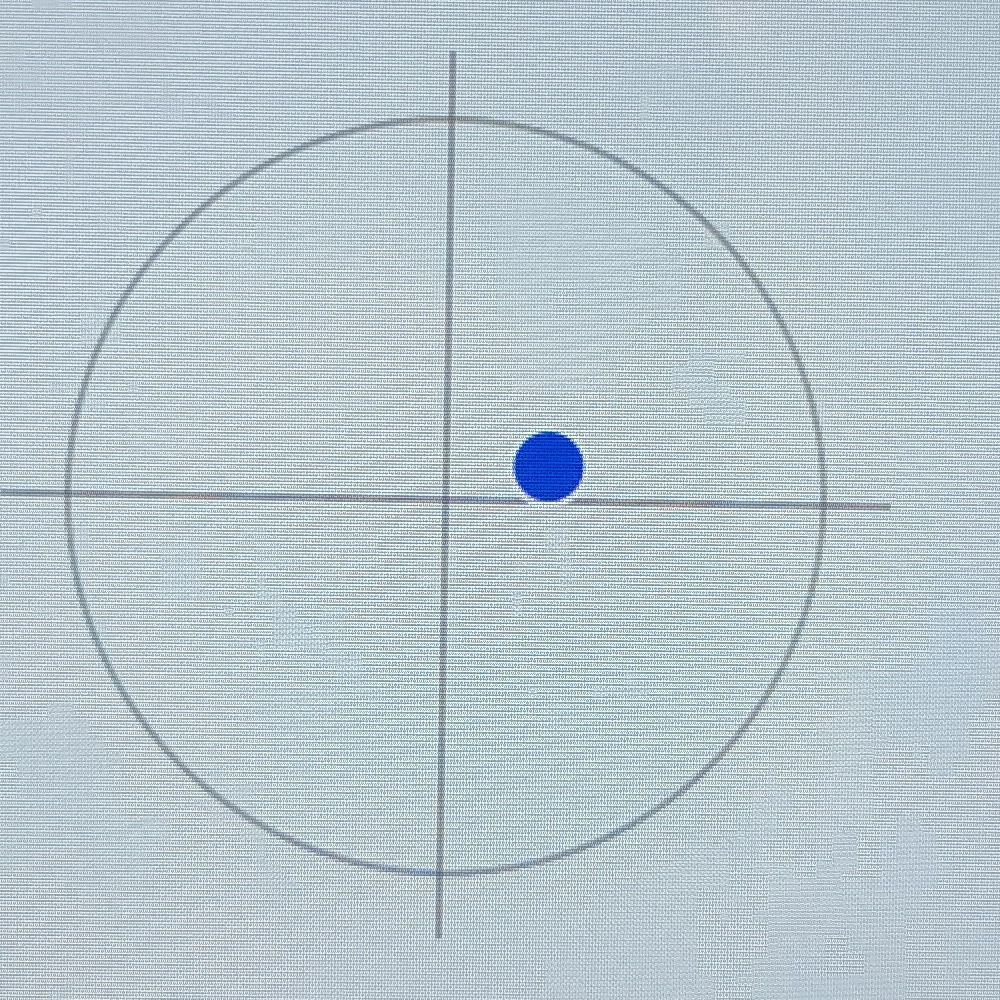 Kalibrier-Test mit Drift: Punkt liegt sichtbar neben der Mitte des Kreises